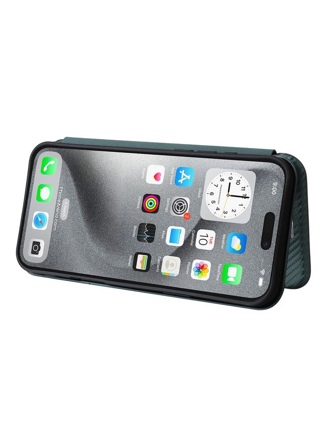 اس-توب جراب هاتف iPhone 16 Pro Max مصنوع من ألياف الكربون والجلد القابل للطي - Image 5