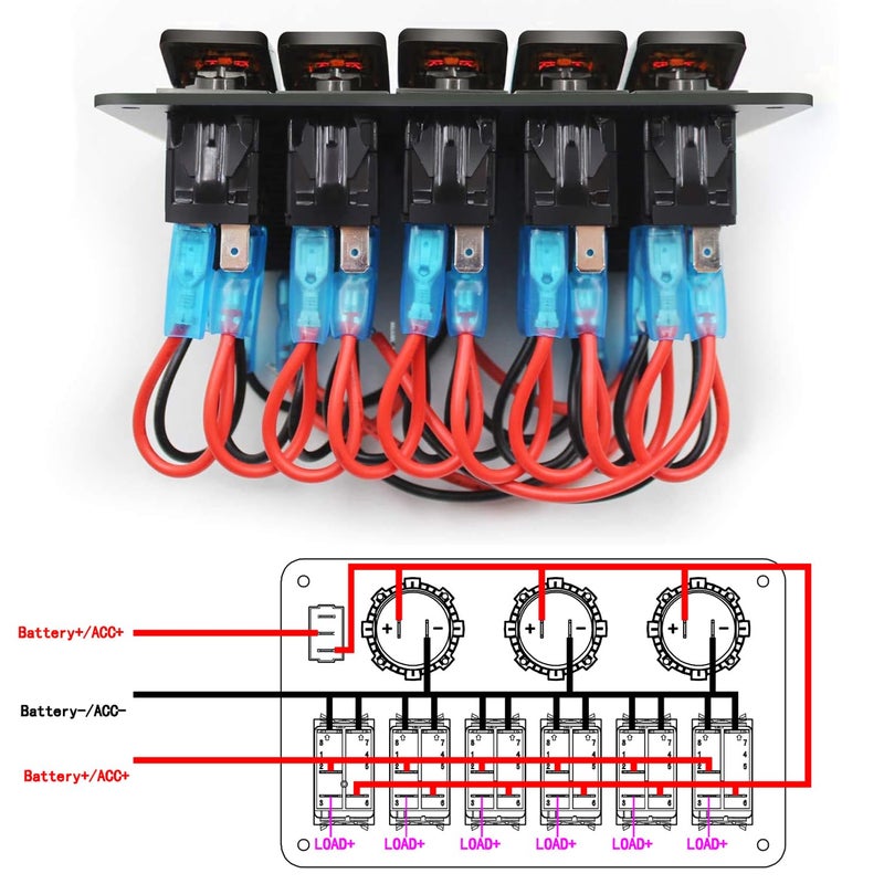 FXC Waterproof Rocker Switch Panel Red 5 Gang with QC3.0 USB & Type-C Slot Socket + Cigarette Lighter +LED Voltmeter with Power Save for Car Rv Marine Boat Truck - Image 5