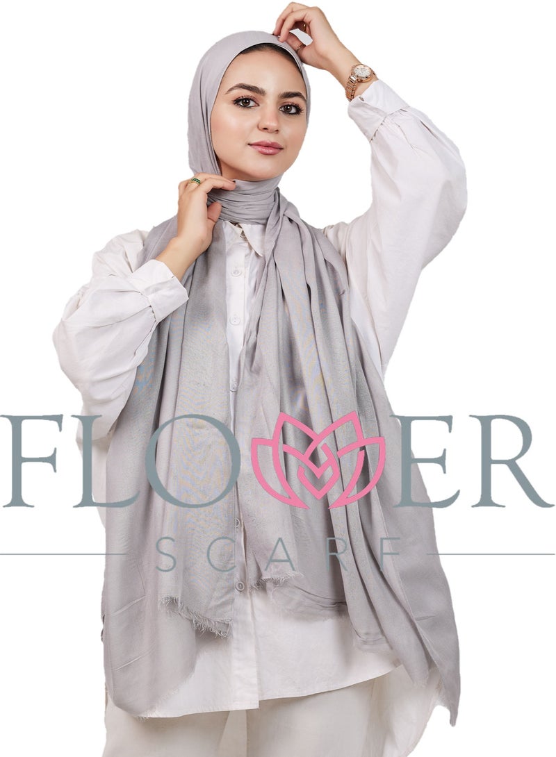 فلاور طرحة قطن مودال سادة - فضي - Image 4