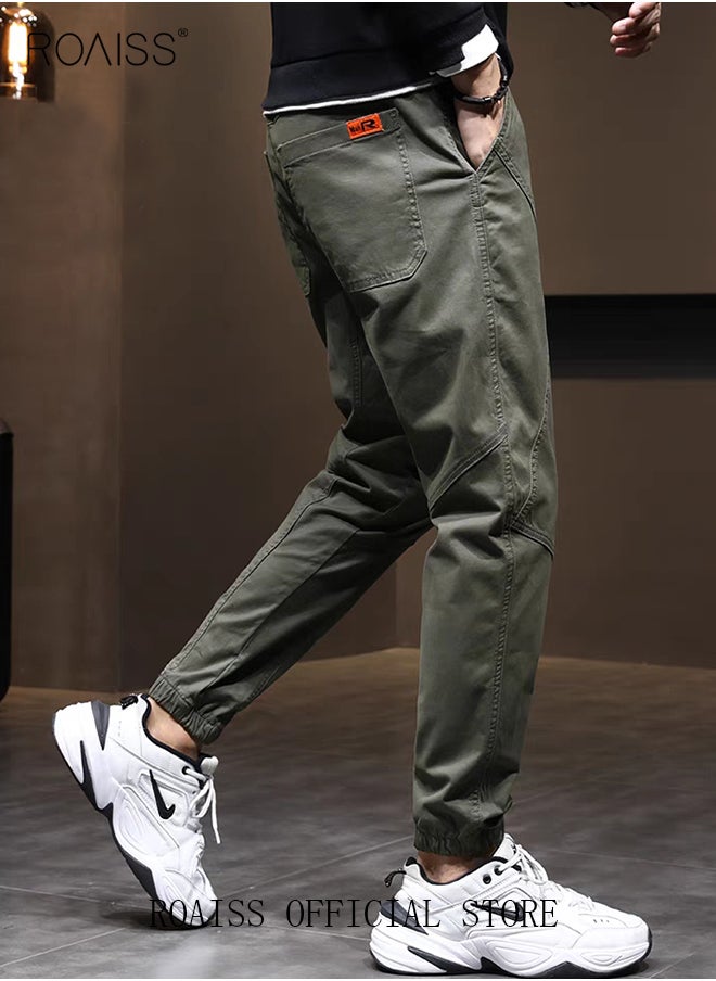 roaiss - Men's Cargo Pants Casual Pants Made of Pure Cotton with Elastic Drawstring Suitable for Various Body Types Simple and Trendy - Image 1