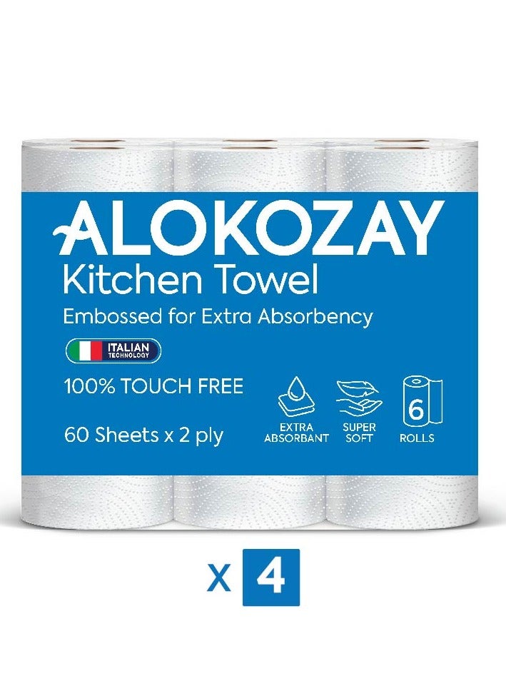 Alokozay Kitchen Towel - 55 Sheets X 3 Ply - 6 Rolls X Pack of 4 4 x 6 Rolls