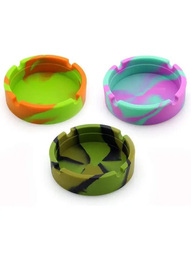 مِنْشَة سجائر مستديرة مصمغة بتقنية الصباغة الرباطية بالألوان الأسود والأخضر والأصفر - متينة وسهلة التنظيف من المطاط للمنازل والحفلات والحانات - Image 2