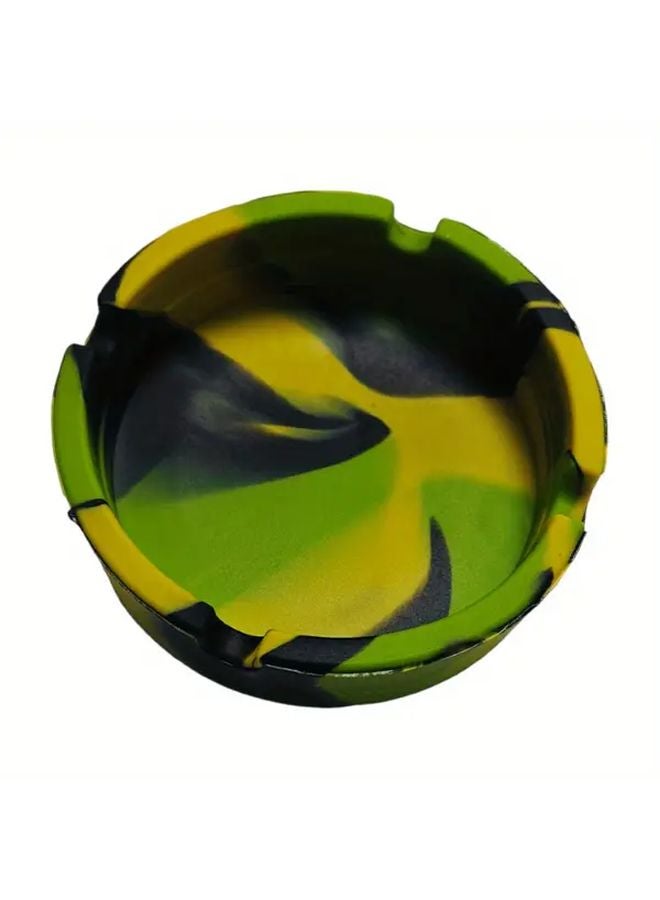 مِنْشَة سجائر مستديرة مصمغة بتقنية الصباغة الرباطية بالألوان الأسود والأخضر والأصفر - متينة وسهلة التنظيف من المطاط للمنازل والحفلات والحانات - Image 1