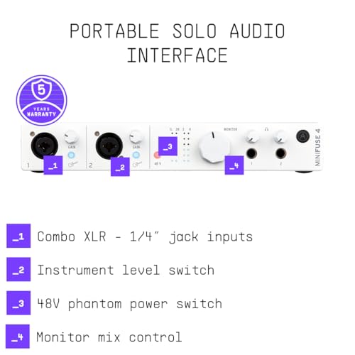 Arturia MiniFuse 4, 4-in/4-out USB-C Audio Interface with 2 Mic/Line/Instrument Preamps, 2 Line Inputs, 2 x 250mA USB-A Hub Ports, and Included Software Suite - Mac/PC (White) - Image 3