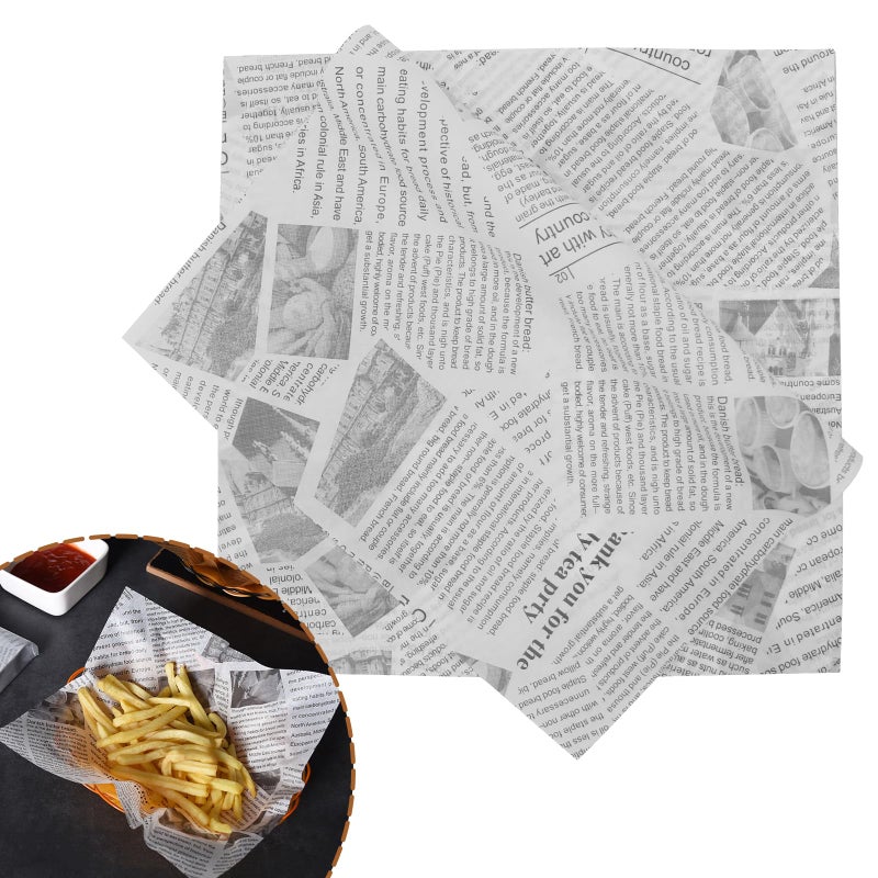 La Llareta Greaseproof Wrapping Paper 100 Sheets  Food Basket Liners Deli Paper for Cakes Breads French Fries Sandwiches Pizza Burgers Hot Dogs 25  25 cm