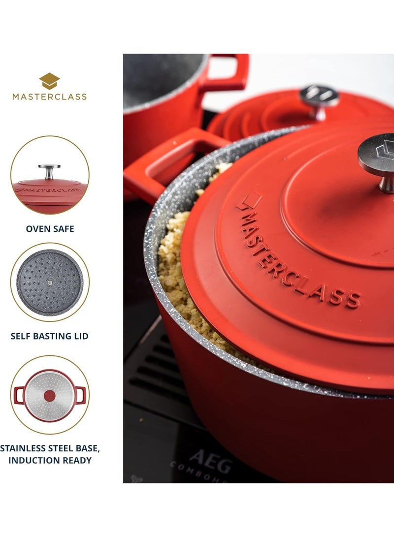 Master Class Masterclass Small Casserole Dish With Lid 2.5L/23 Cm, Lightweight Cast Aluminium, Induction Hob And Oven Safe, Red - Image 4