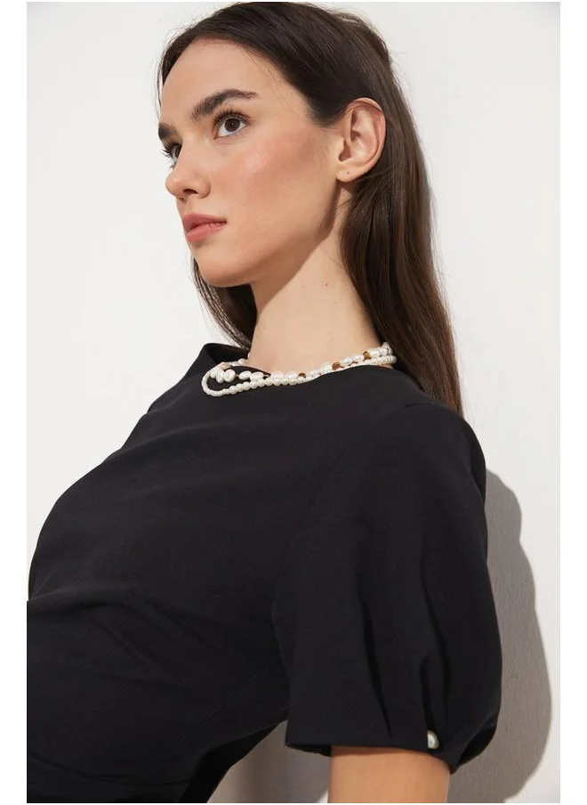 JUNE June Balloon Sleeve Midi Dress Black