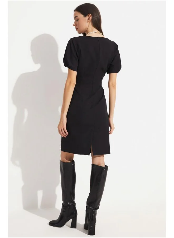 JUNE June Balloon Sleeve Midi Dress Black