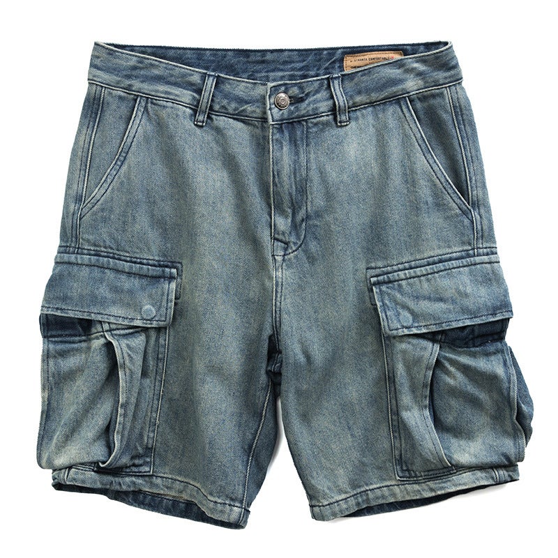 Casual American Style Denim Shorts for Men Blue 
