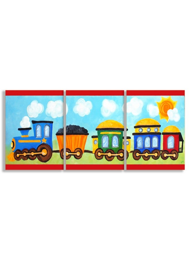 Stupell Industries The Kids Room By Stupell Choo Choo Train In The Sun 3Pc. Rectangle Wall Plaque Set 11 X 0.5 X 15 Proudly Made In Usa - Image 2