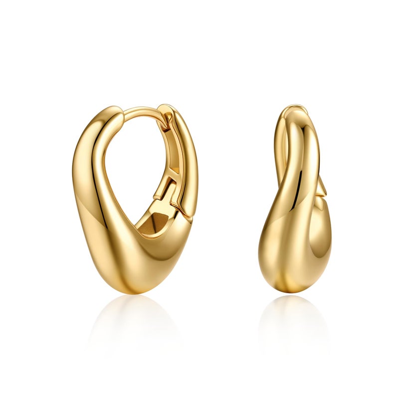 FRUMOS 18K Gold Plated Twisted Teardrop Huggie Hoop Earrings for Women, Hypoallergenic 925 Sterling Silver Post Earrings with Secure Hinge Closure, Lightweight Minimalist Gold Hoops - Image 1