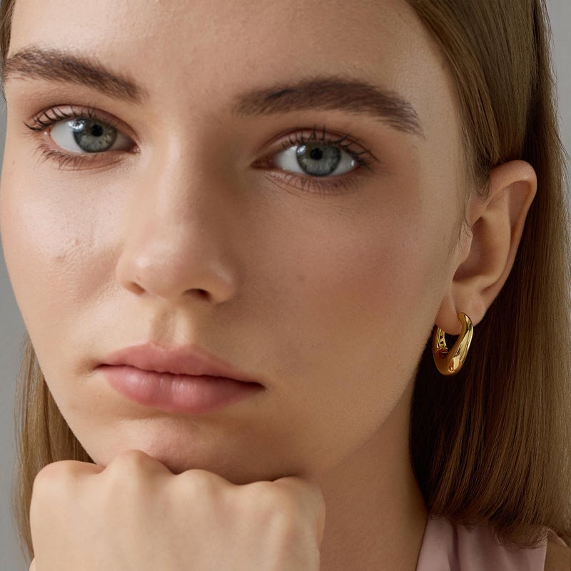 FRUMOS 18K Gold Plated Twisted Teardrop Huggie Hoop Earrings for Women, Hypoallergenic 925 Sterling Silver Post Earrings with Secure Hinge Closure, Lightweight Minimalist Gold Hoops - Image 2