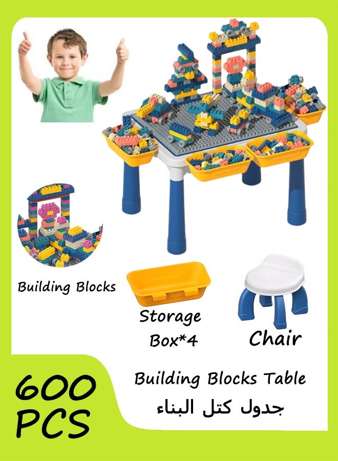 Generic Children's Activity Table Set, Toddler Table and Chair Set, Including 1 Chair, 4 Storage Boxes, 600 Large-Size Building Blocks and 4 Storage Tubes, Multifunctional Educational Six-in-One Building Block Table, Integrated Children's Game Table, Suitable for Children Aged 3-6 to Assemble and Learn, Easy to Organize and Learn.  - Image 1