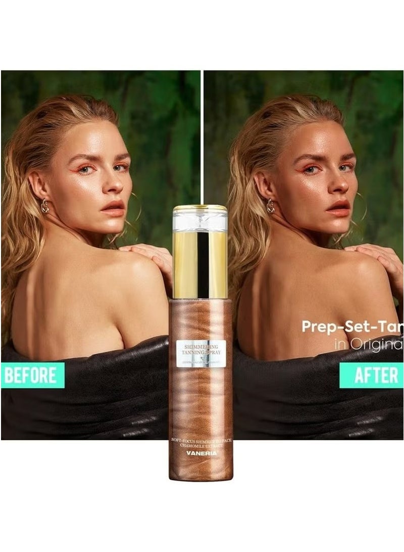 VANERIA Shimmering Spray Tanning with Mitt, Long-Lasting, Instant Tan Spray with Mica, Streak-Free, Self Tanner Spray Quick Tan, Hydrating 80ml /2.7 Fl.Oz - Image 2