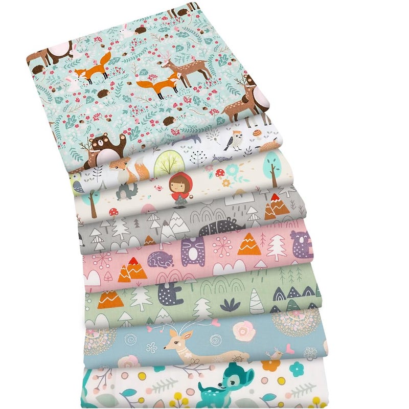 Aubliss 8pcs Fat Quarter Fabric Bundles 100 Cotton 20 x 20 Quilting Cotton Craft Fabric PreCut Squares Sheets for Patchwork Sewing Quilting CraftingForest