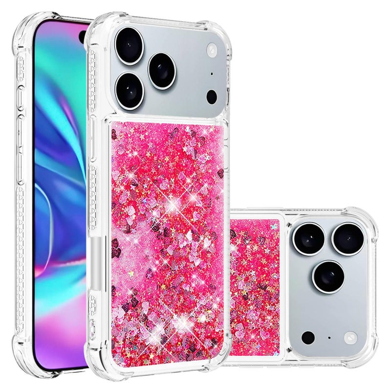 TPU Protective Case for iPhone 13 with Shockproof and Drop Protection plus Shockproof plus Glitter Liquid Sand plus Four Corner Protection in Pink - Image 1