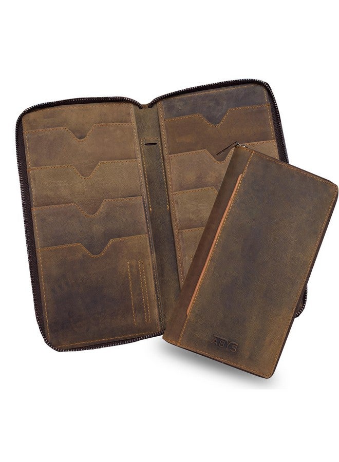 ABYS Genuine Leather Dark Tan 8 Passport Holder for Family,RFID Travel Wallet,Unisex Card Holder - Image 1