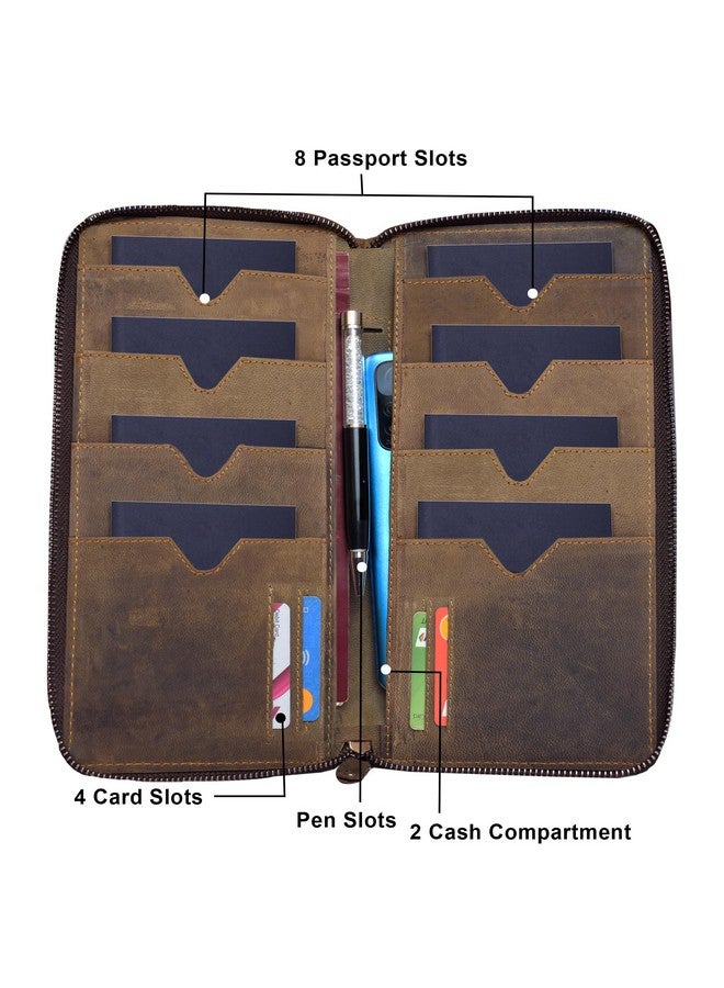 ABYS Genuine Leather Dark Tan 8 Passport Holder for Family,RFID Travel Wallet,Unisex Card Holder - Image 5