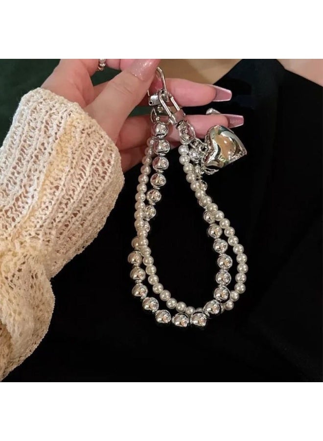 NIBEMINENT Beaded Phone Lanyard, Anti Lost Removable Wrist Strap, Cold Wind Minimalism Bracelet Pendant, Phone Keychain Lanyard, White