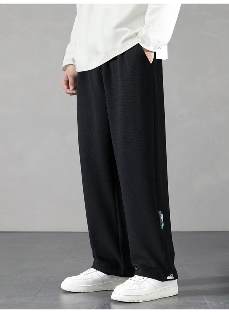 بنطلون أسود رجالي واسع برباط خصر قصة مستقيمة كاجوال - Image 2