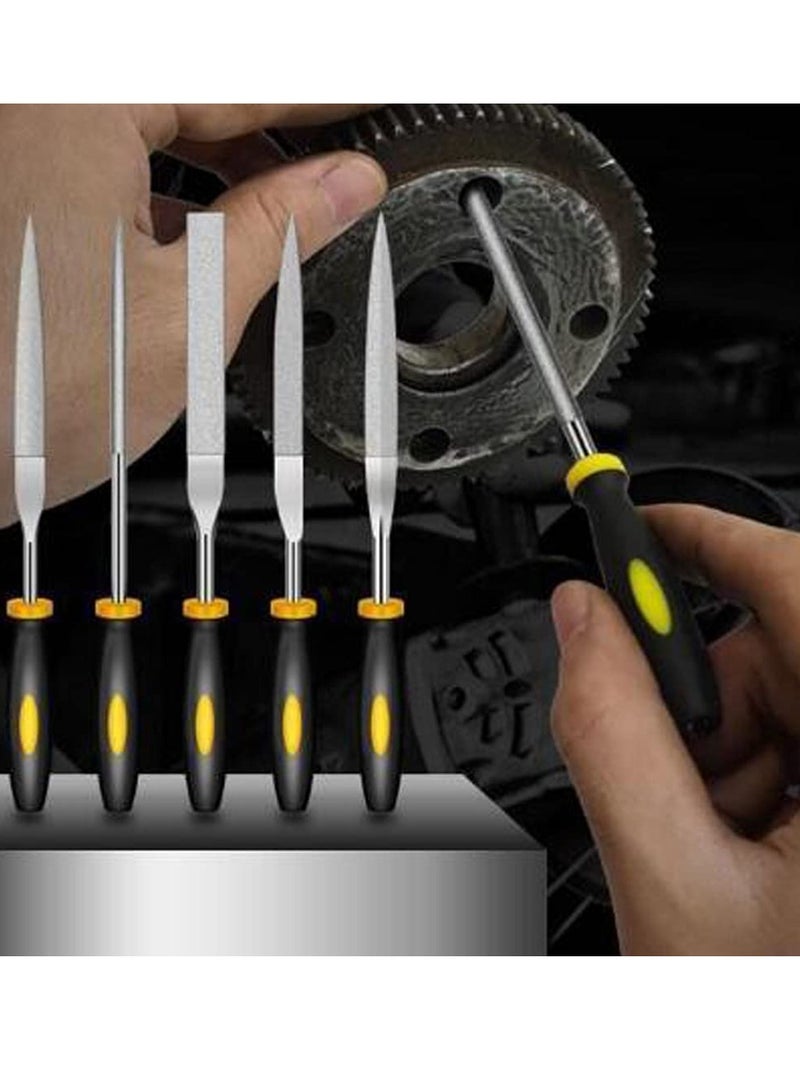 مجموعة أدوات قياس الماس، 10 قطع، ملفات يدوية صغيرة 4 × 160 مم للمعادن، الزجاج، العقيق، تلميع المجوهرات، تتضمن ملفات مسطحة، وحشوية، ومربعة، مثلثية، مستديرة، ونصف دائرية - Image 4