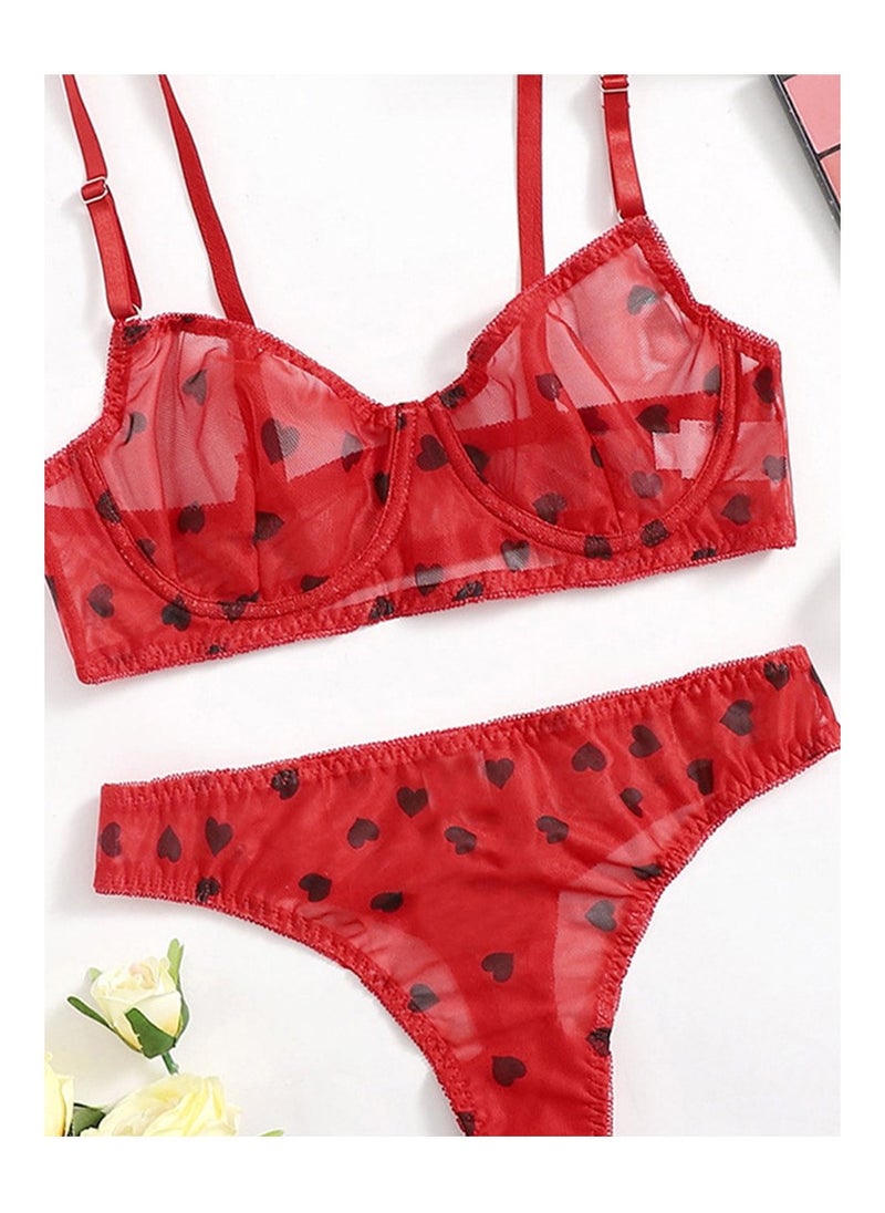 Generic - Lingerie Set Heart Pattern Mesh Underwire Lingerie Set - Image 1