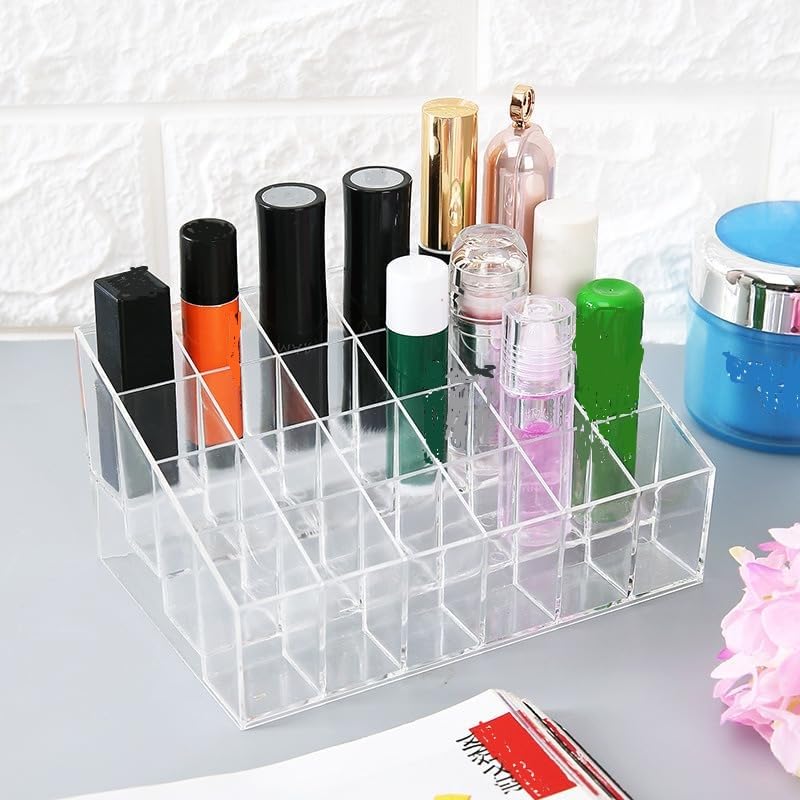 FosCadit Acrylic Multi Purpose Lipstick Cosmetics Stand Display Holder 24 Section Makeup Holder Home Storage Box Lipstick Holder Case Tools, Multi-Coloured - Image 3