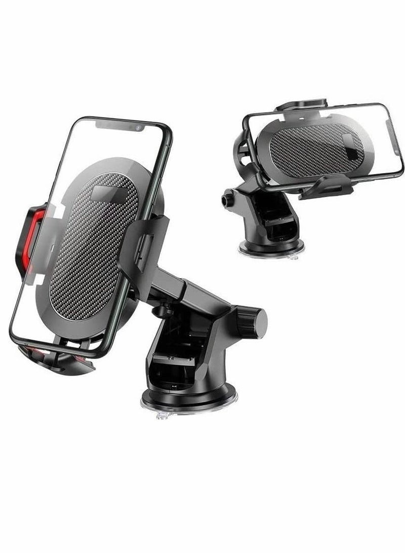 SYOSI Cradles, Adjustable Car mobile phone Holder Extendable Mount for Car phone - Windscreen Dashboard phone Cradle - One hand Quick Release With Strong Suction Pad (Black Red) - Image 1