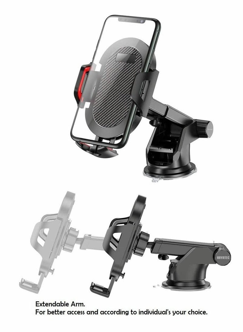 SYOSI Cradles, Adjustable Car mobile phone Holder Extendable Mount for Car phone - Windscreen Dashboard phone Cradle - One hand Quick Release With Strong Suction Pad (Black Red) - Image 3