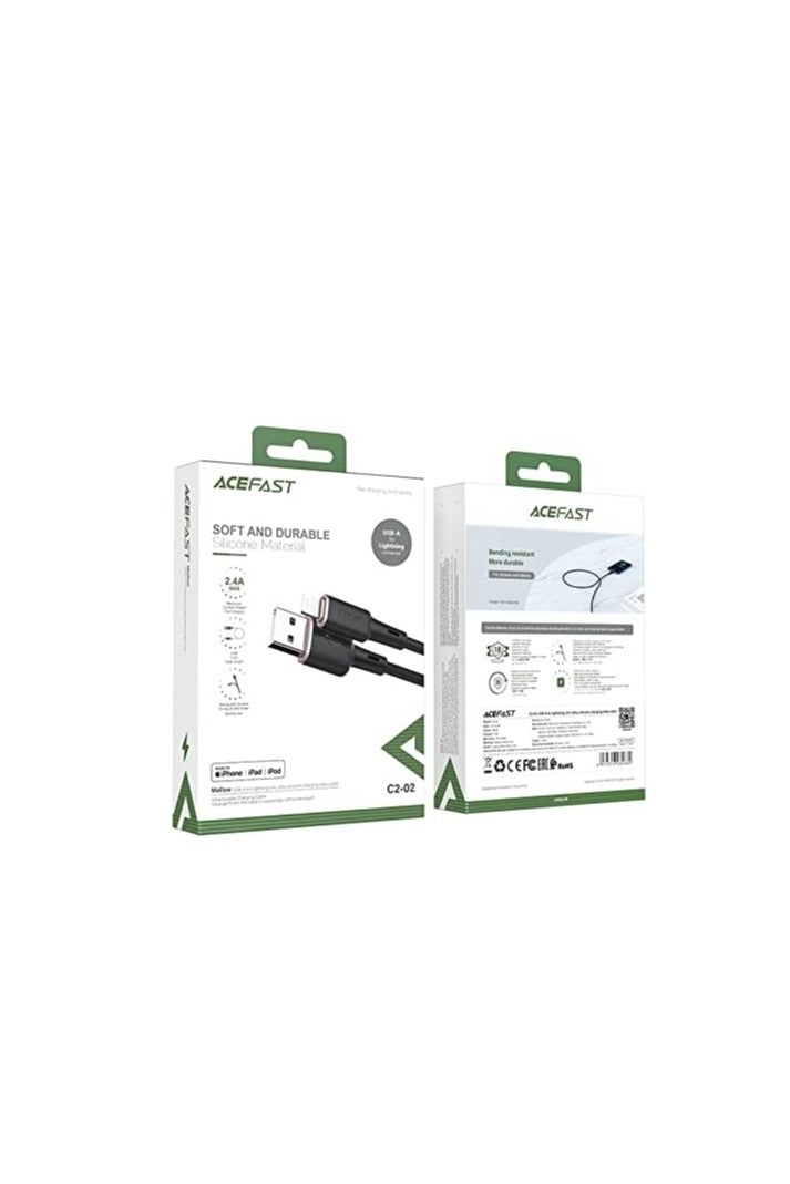AceFast C2-02 - USB-A To Lightning Zinc Alloy Silicone Charging Data Cable 1.2M , Compatible With iPhone iPad - Black - Image 3