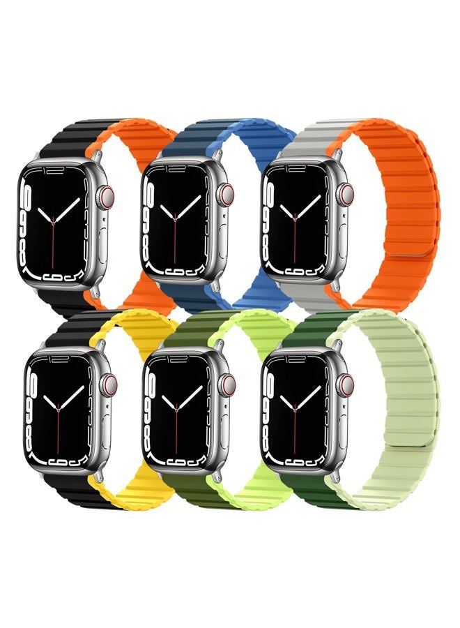 WINGLE for Apple Watch Ultra Band 49mm Series 8 Series 7 45mm 44mm 42mm Men, Strong Magnetic Bands Bracelet Adjustable Silicone Sport Strap for Apple Watch SE 6 5 4 3 2 1 iWatch, Grey/Orange - Image 2
