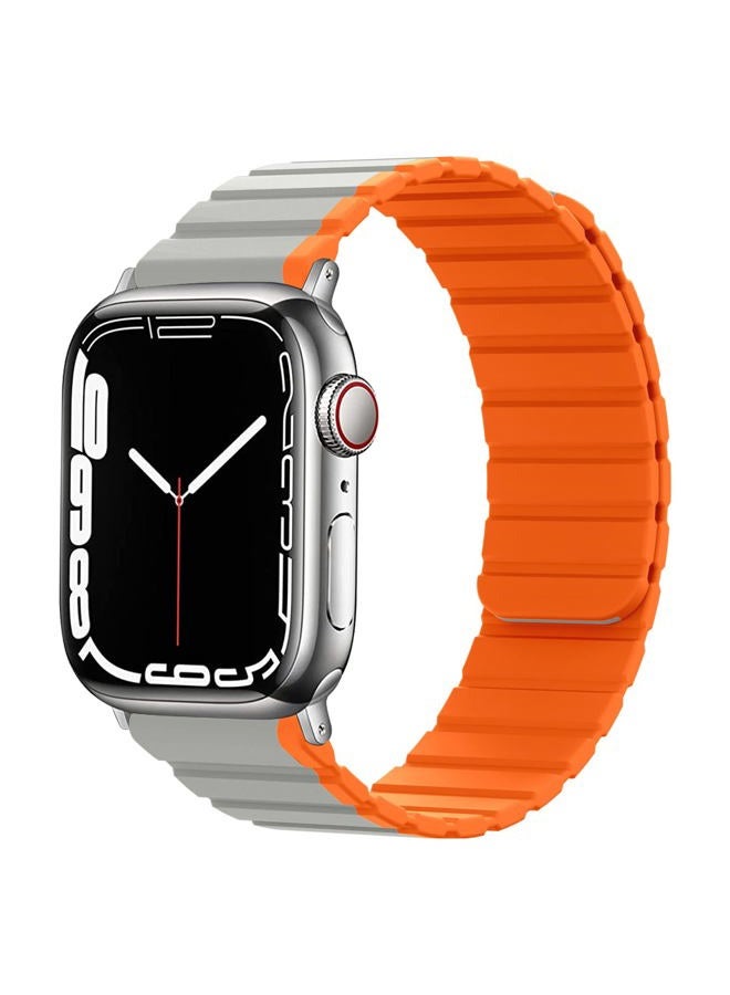 WINGLE for Apple Watch Ultra Band 49mm Series 8 Series 7 45mm 44mm 42mm Men, Strong Magnetic Bands Bracelet Adjustable Silicone Sport Strap for Apple Watch SE 6 5 4 3 2 1 iWatch, Grey/Orange - Image 1