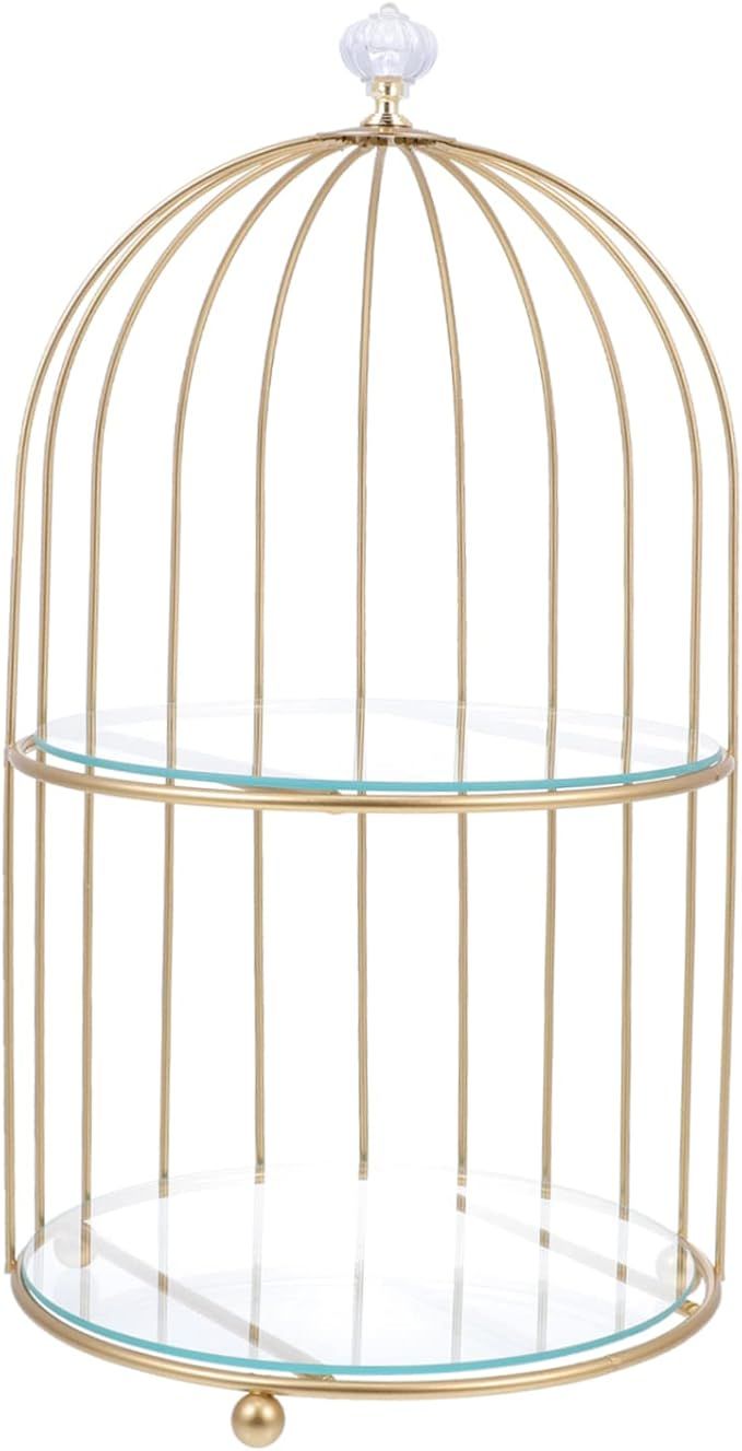 Two Tier Gold Bird Cage Cake Stand Dessert Tray 36X24X24CM For Wedding Party Display - Image 1