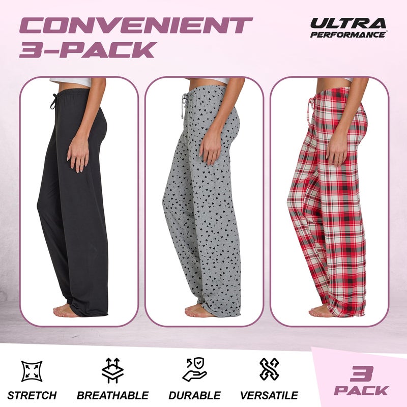 Ultra Performance Womens Pajama PJ Pants 3 Pack Lounge Bottoms Pajamas for Women (Avail in Plus Sizes) - Image 5