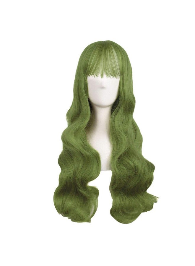 MapofBeauty 28 Inch/70Cm Beautiful Special Color Air Bangs Long Wavy Curly Lolita Cosplay Wig (Light Sea Green)  - Image 1
