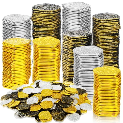 Hanaive 100 Pcs Pirate Coins Plastic Fake Play Coins Replica Spanish Doubloons for Pirate Party Treasure Chest Board Tokens Cosplay St PatricksGold Silver BronzeClassic - Image 1
