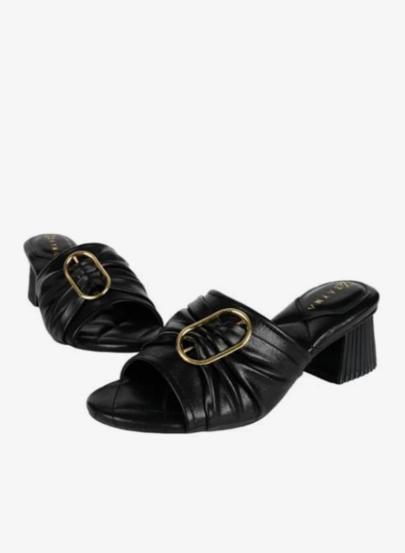 زينة صنادل زينيا بكعب عريض للسيدات أسود