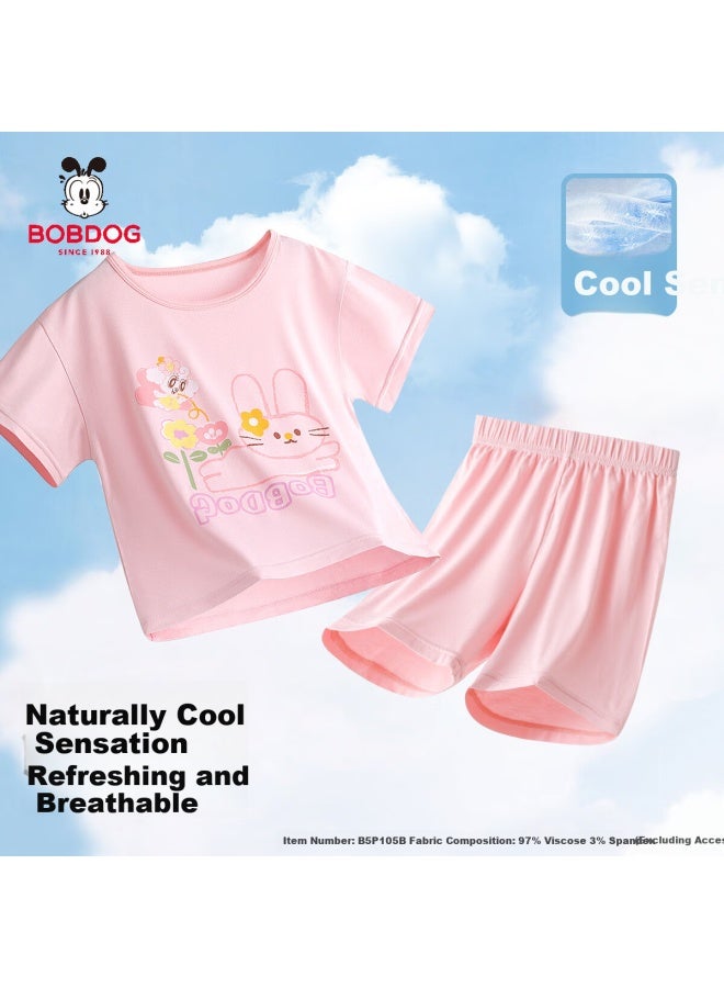 Babu Bean Children's Home Wear Set Summer New Girls' Long Sleeve T-shirt Cartoon Pajamas Boys' Top Summer Wear - Image 1