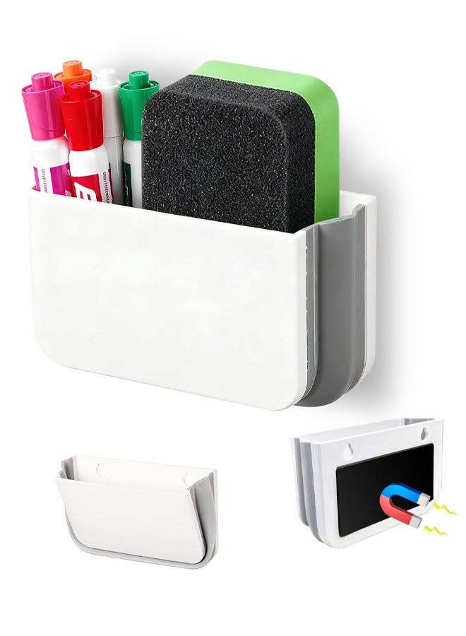 Magnetic Pen Holder Foldable, Magnetic Marker Holder, Whiteboard Pen Holders Organizer, Magnetics Marker Storage for Fridge, Refrigerator, Locker, White - Image 1