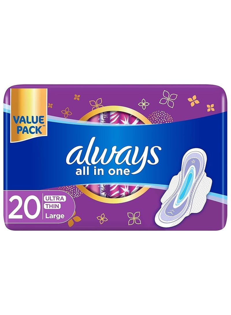Always 20 PC All in One Ultra Thin Large Pads – With Wings for Everyday Freedom!