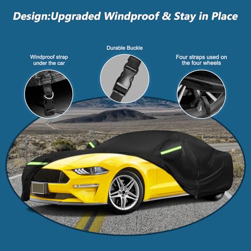 BIGACOVER for Mustang Full Car Cover Waterproof All Weather, Outdoor Car Covers with Soft Cotton Lining Windproof Heavy Duty Protection Compatible with 1994-2025 Mustang GT/Shelby/Cobra/Bullitt/ECOBOOST - Image 3