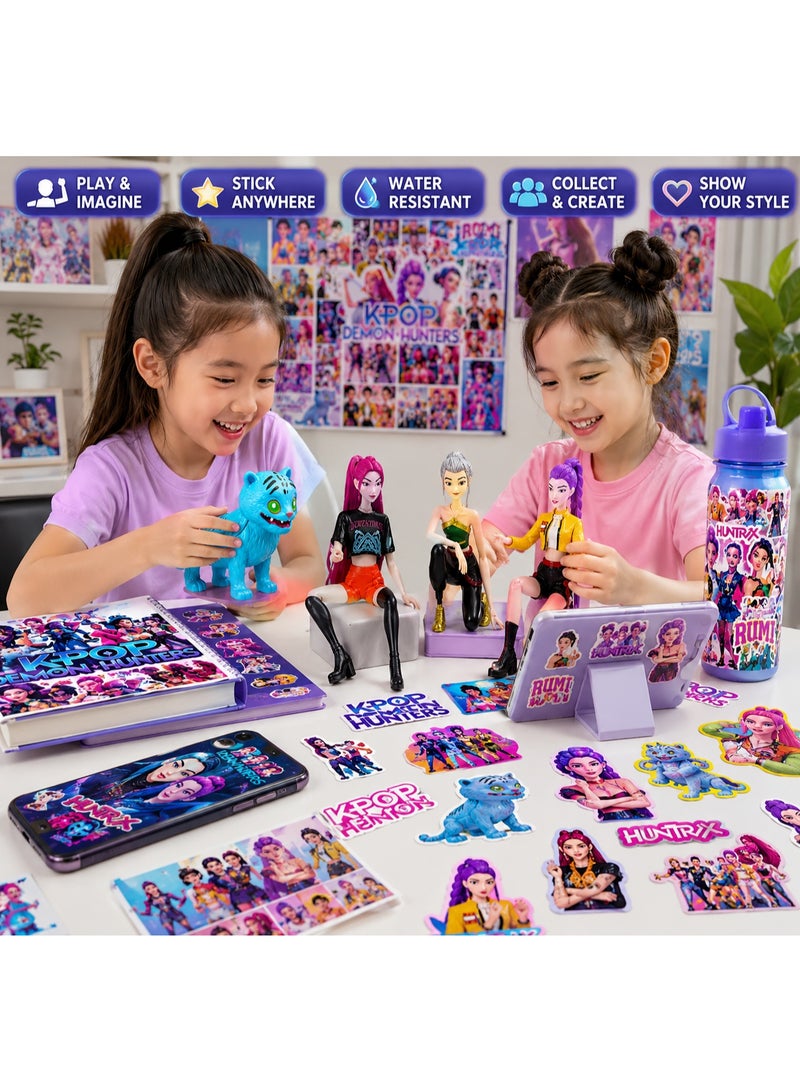 كيبوب مجموعة مجسمات أنمي KPOP Demean Hunters Toys، 3 قطع تماثيل قابلة للتجميع من مادة PVC بتصميم تشيبي، شخصيات ميرا، رومي، وزوي، ديكور مكتبي مع ديربي تايجر و10 ملصقات KPOP - Image 2