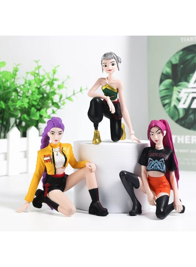كيبوب مجموعة مجسمات أنمي KPOP Demean Hunters Toys، 3 قطع تماثيل قابلة للتجميع من مادة PVC بتصميم تشيبي، شخصيات ميرا، رومي، وزوي، ديكور مكتبي مع ديربي تايجر و10 ملصقات KPOP - Image 4