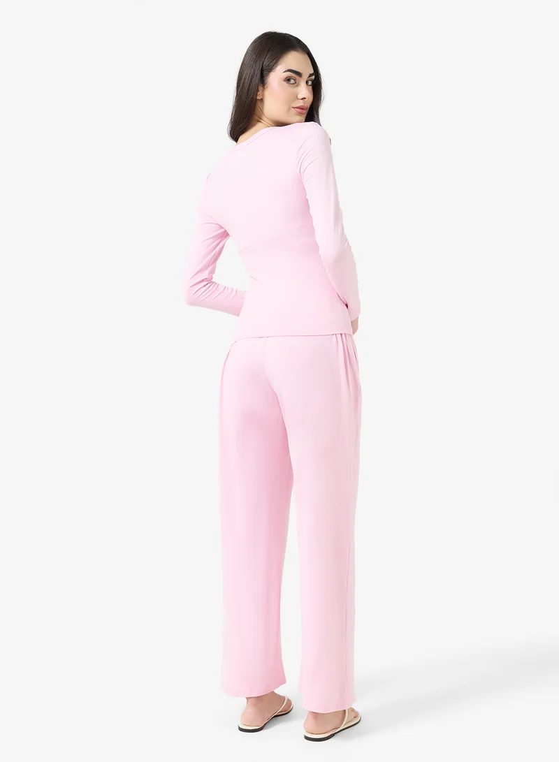 Ginger Basics Soft Viscose V Neck Slim Fit T-shirt & Straight Fit Pant Lounge Set