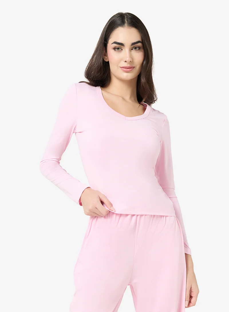 Ginger Basics  Soft Viscose V Neck Slim Fit T-shirt & Straight Fit Pant Lounge Set for Women | Best Price UAE