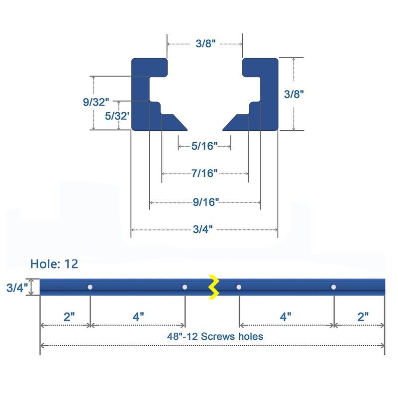 Bikykose 4 Pack 48" T-Track for Woodworking with Screws, Aluminum Alloy Woodworking Tools Double Cut Profile Universal T-Tracks with Predrilled Mounting Holes, Anodized Blue - Image 2