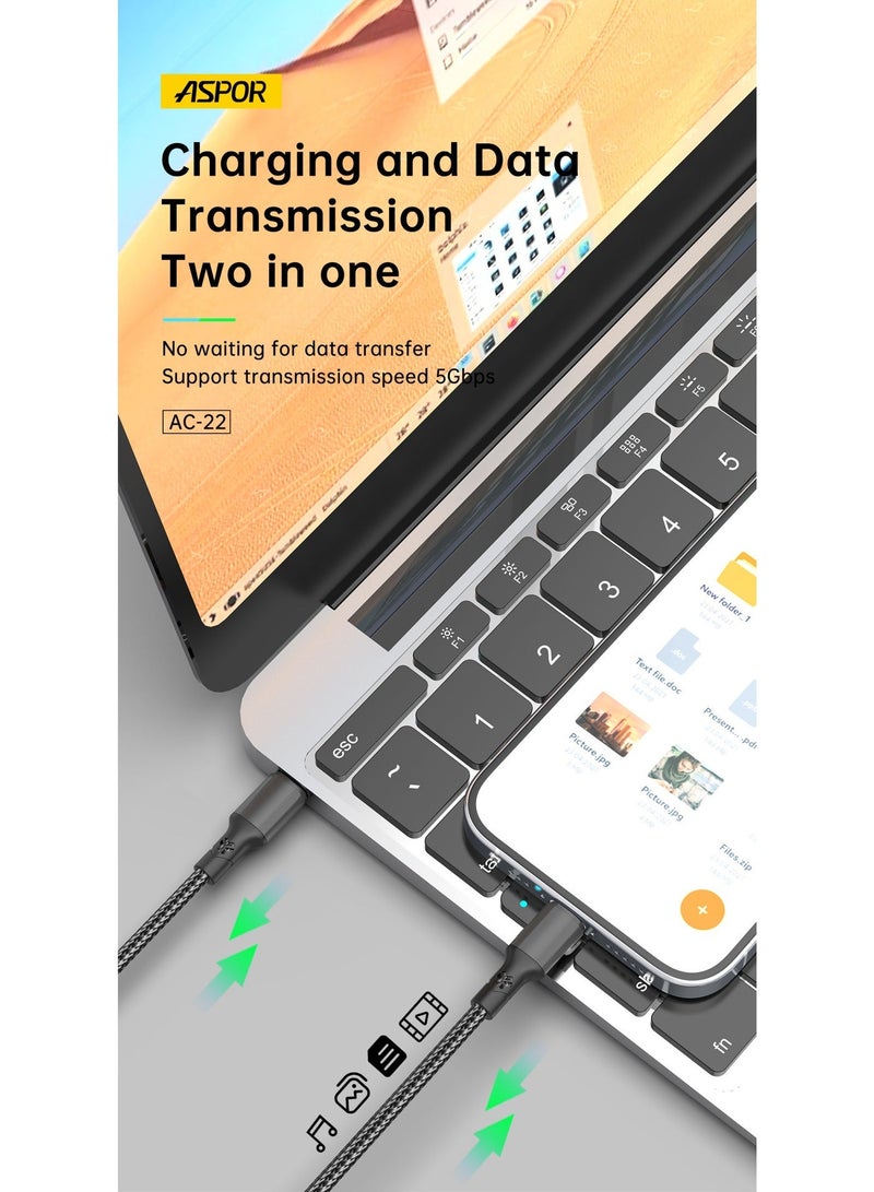 أسبور كيبل جوال ASPOR AC-22 USB-C إلى IPH – شحن سريع وأداء موثوق بقدرة 27 واط 🔋 - Image 1