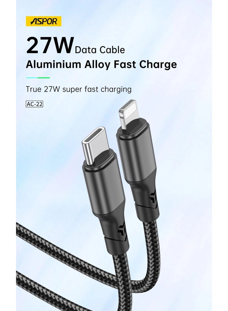 أسبور كيبل جوال ASPOR AC-22 USB-C إلى IPH – شحن سريع وأداء موثوق بقدرة 27 واط 🔋 - Image 3