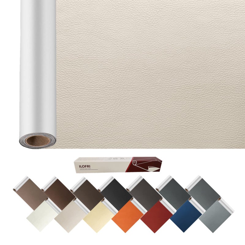 ILOFRI Leather Repair Kit for Furniture, 60x17 inch Self Adhesive Leather Repair Patch Tape, Vinyl Repair Kit for Couches, Furniture, Car Seat, Boat Seat, Sofa, Vinyl Upholstery, Chair, Interior - Ivory - Image 1