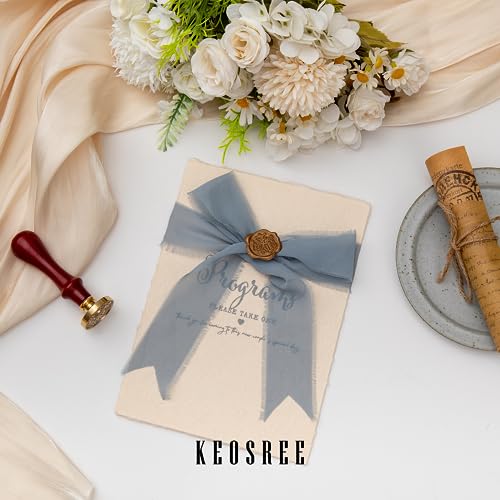 KEOSREE Baby Blue Dusty Blue Handmade Chiffon Ribbon,1.5" x 21Yd Frayed Silk Ribbons for Wreaths Bridal Flower Bouquet Christmas Gift Wrapping Wedding Decor Invitations Decorations (7Yards X 3 Rolls) - Image 4